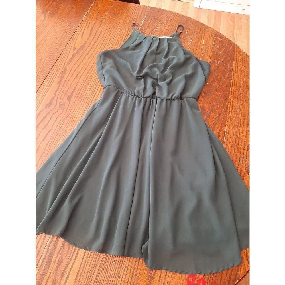 Medium Mi Ami Dark Green Sleeveless Spaghetti Strap Midi Mini Lined Dress Sundre
